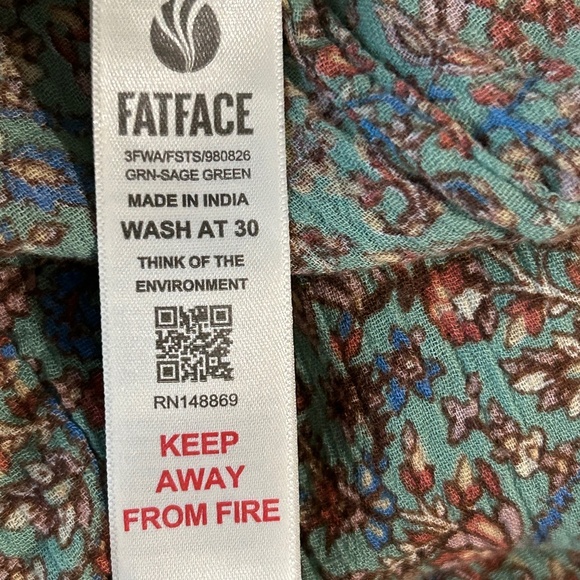 Fat Face Sage Green Prairie Floral Buttoned Long 3/4 Sleeve Blouse Top - Picture 8 of 9